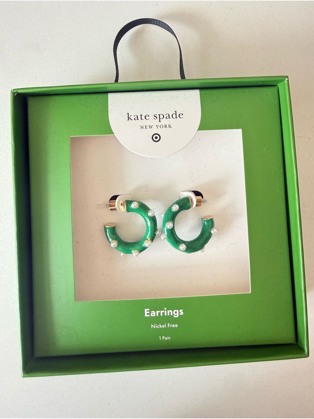 kate spade Green Pearl-Accent Hoop Earrings